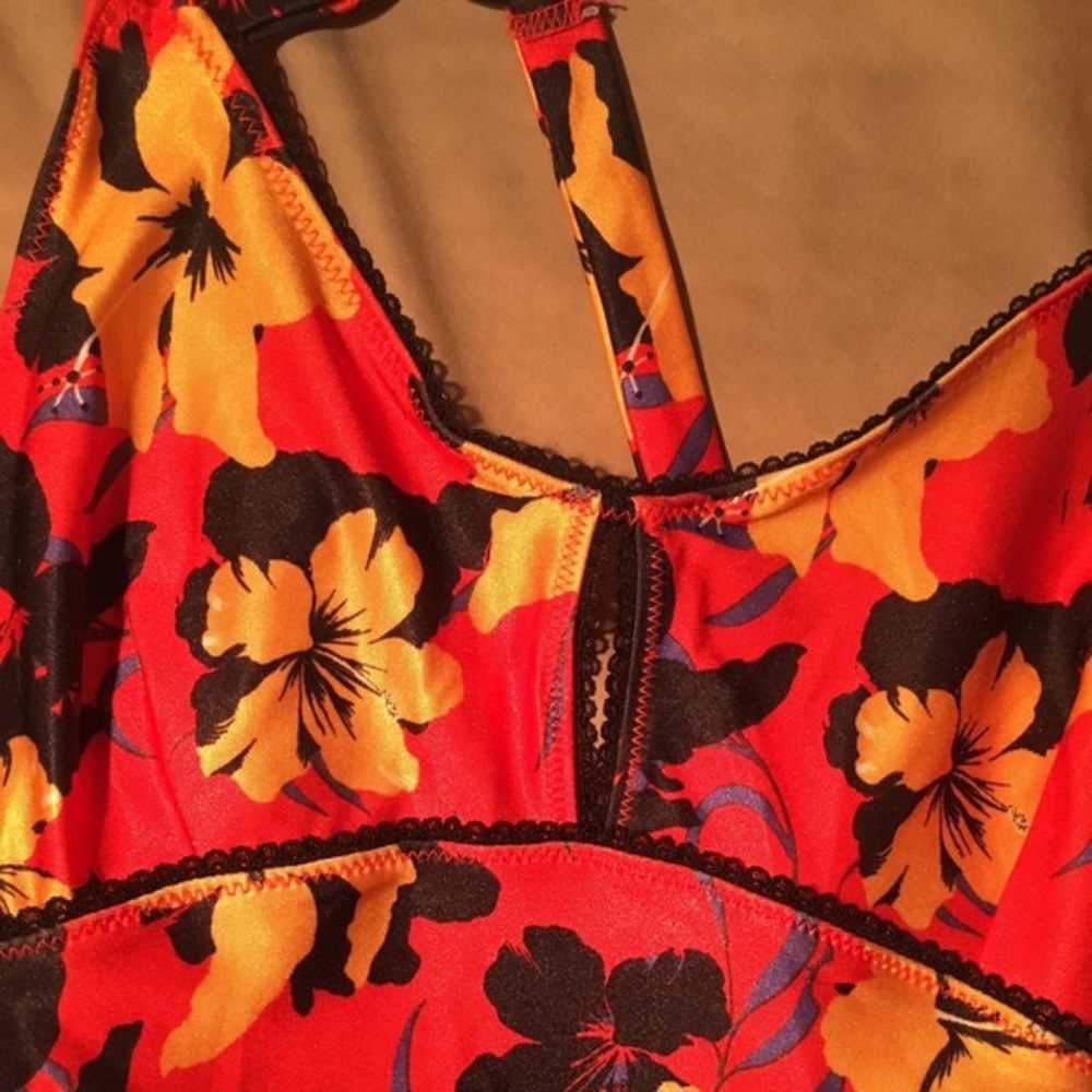 Urban Outfitters Floral Cross-back Bodycon Dress Black & Yellow Sz.L - Picture 4 of 7